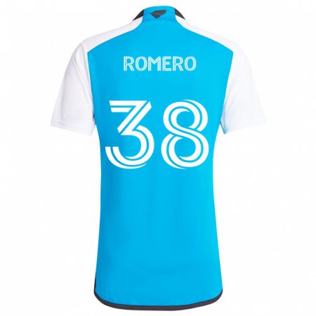 Kandiny Niño Camiseta Brian Romero #38 Azul Blanco 1ª Equipación 2024/25 La Camisa