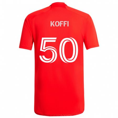 Kandiny Bambino Maglia Christian Koffi #50 Rosso Bianco Kit Gara Home 2024/25 Maglietta