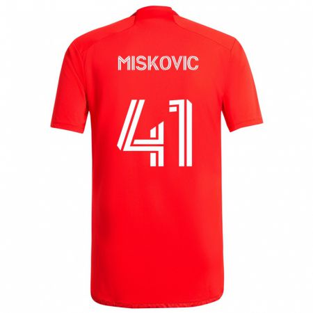 Kandiny Kinderen Mihajlo Miskovic #41 Rood Wit Thuisshirt Thuistenue 2024/25 T-Shirt België