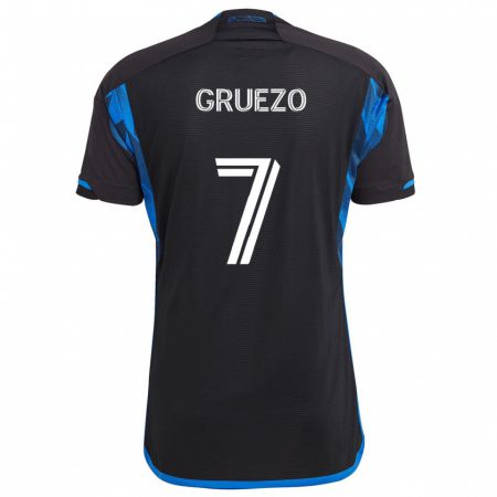 Kandiny Kinderen Carlos Gruezo #7 Blauw Zwart Thuisshirt Thuistenue 2024/25 T-Shirt België