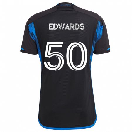 Kandiny Kinderen Aaron Edwards #50 Blauw Zwart Thuisshirt Thuistenue 2024/25 T-Shirt België