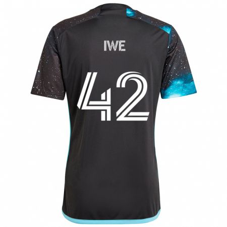 Kandiny Kinderen Emmanuel Iwe #42 Zwart Blauw Thuisshirt Thuistenue 2024/25 T-Shirt