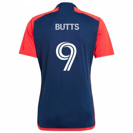 Kandiny Kinderen Liam Butts #9 Blauw Rood Thuisshirt Thuistenue 2024/25 T-Shirt