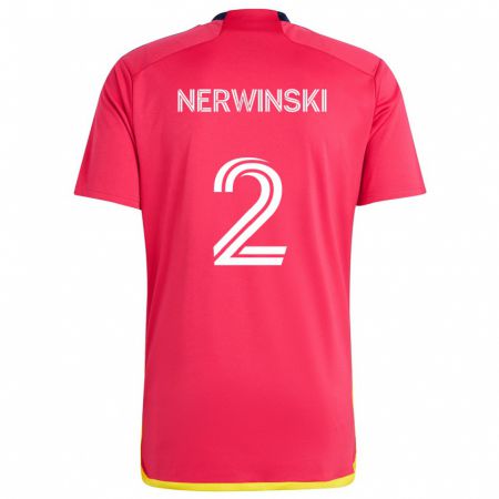 Kandiny Niño Camiseta Jake Nerwinski #2 Rojo Azul 1ª Equipación 2024/25 La Camisa