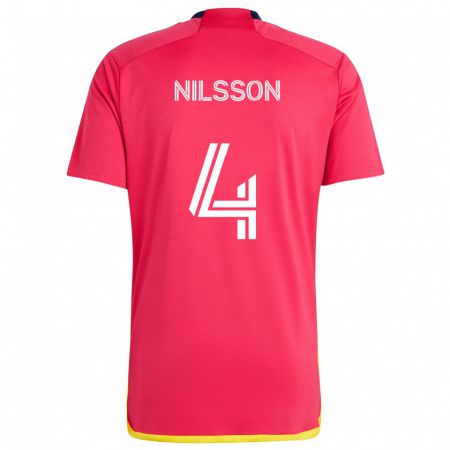 Kandiny Bambino Maglia Joakim Nilsson #4 Rosso Blu Kit Gara Home 2024/25 Maglietta