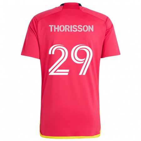 Kandiny Bambino Maglia Nökkvi Thórisson #29 Rosso Blu Kit Gara Home 2024/25 Maglietta