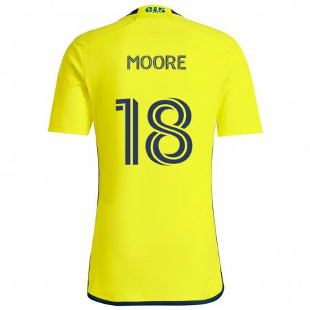 Kandiny Bambino Maglia Shaq Moore #18 Giallo Blu Kit Gara Home 2024/25 Maglietta