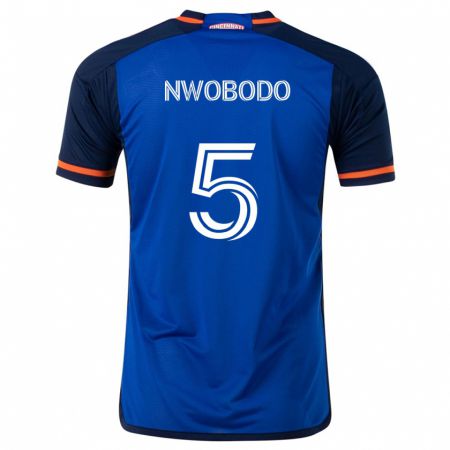 Kandiny Kinderen Obinna Nwobodo #5 Blauw Wit Thuisshirt Thuistenue 2024/25 T-Shirt België