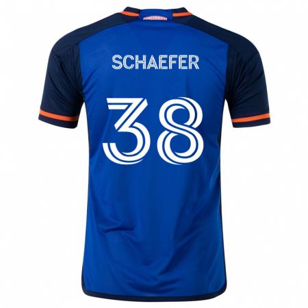 Kandiny Niño Camiseta Brian Schaefer #38 Azul Blanco 1ª Equipación 2024/25 La Camisa