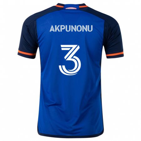 Kandiny Kinderen Joey Akpunonu #3 Blauw Wit Thuisshirt Thuistenue 2024/25 T-Shirt België