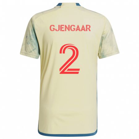 Kandiny Kinder Dennis Gjengaar #2 Gelb Rot Blau Heimtrikot Trikot 2024/25 T-Shirt Österreich