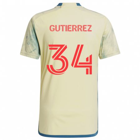 Kandiny Kinderen Juan Gutiérrez #34 Geel Rood Blauw Thuisshirt Thuistenue 2024/25 T-Shirt België