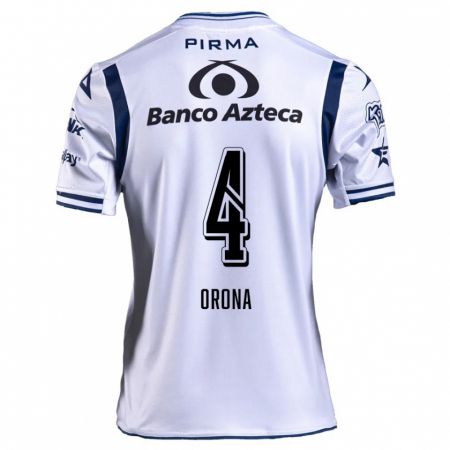 Kandiny Bambino Maglia Efraín Orona #4 Bianco Blu Navy Kit Gara Home 2024/25 Maglietta