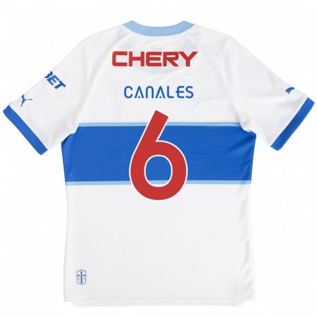 Kandiny Bambino Maglia Alfred Canales #6 Bianco Blu Kit Gara Home 2024/25 Maglietta