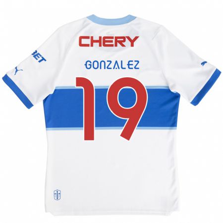 Kandiny Bambino Maglia Bryan González #19 Bianco Blu Kit Gara Home 2024/25 Maglietta