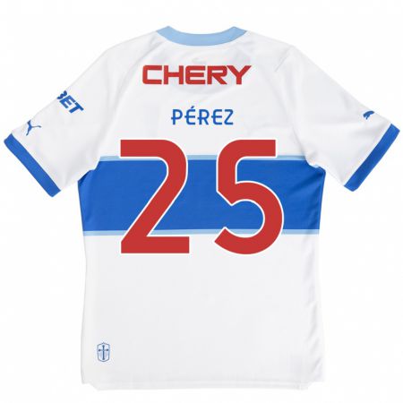 Kandiny Bambino Maglia Sebastián Pérez #25 Bianco Blu Kit Gara Home 2024/25 Maglietta