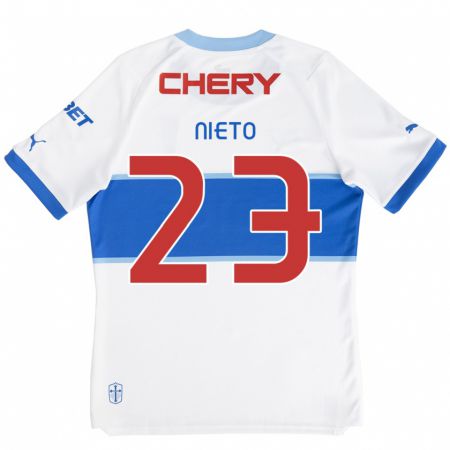 Kandiny Bambino Maglia Byron Nieto #23 Bianco Blu Kit Gara Home 2024/25 Maglietta