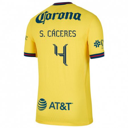 Kandiny Niño Camiseta Sebastián Cáceres #4 Amarillo Azul 1ª Equipación 2024/25 La Camisa México