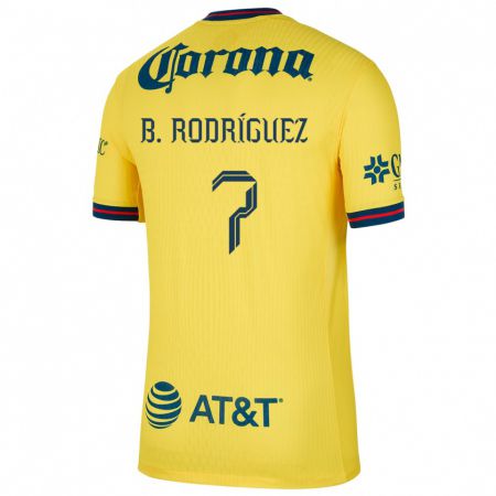 Kandiny Niño Camiseta Brian Rodríguez #7 Amarillo Azul 1ª Equipación 2024/25 La Camisa México