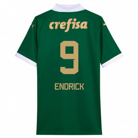 Kandiny Bambino Maglia Endrick #9 Verde Bianco Kit Gara Home 2024/25 Maglietta