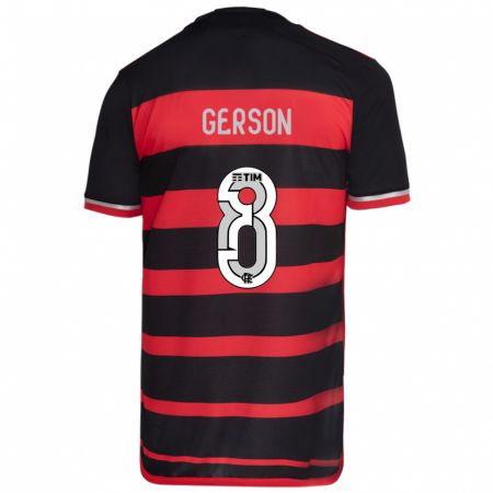 Kandiny Bambino Maglia Gerson #8 Rosso Nero Kit Gara Home 2024/25 Maglietta