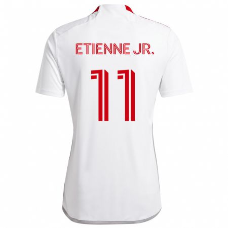 Kandiny Bambino Maglia Derrick Etienne Jr. #11 Bianco Rosso Kit Gara Away 2024/25 Maglietta