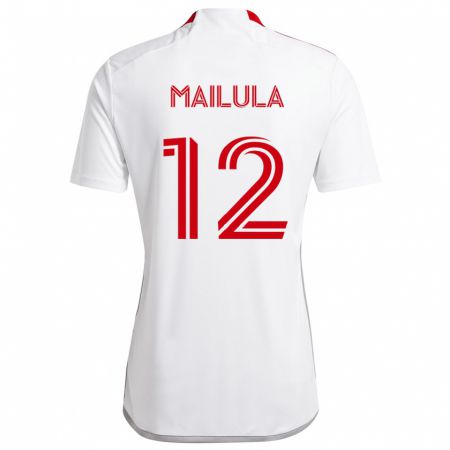 Kandiny Bambino Maglia Cassius Mailula #12 Bianco Rosso Kit Gara Away 2024/25 Maglietta