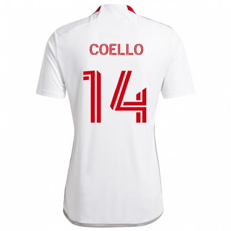 Kandiny Bambino Maglia Alonso Coello #14 Bianco Rosso Kit Gara Away 2024/25 Maglietta