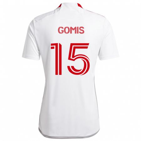 Kandiny Bambino Maglia Nicksoen Gomis #15 Bianco Rosso Kit Gara Away 2024/25 Maglietta