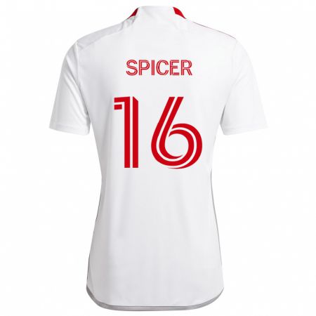 Kandiny Bambino Maglia Tyrese Spicer #16 Bianco Rosso Kit Gara Away 2024/25 Maglietta