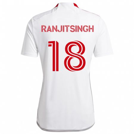 Kandiny Bambino Maglia Greg Ranjitsingh #18 Bianco Rosso Kit Gara Away 2024/25 Maglietta