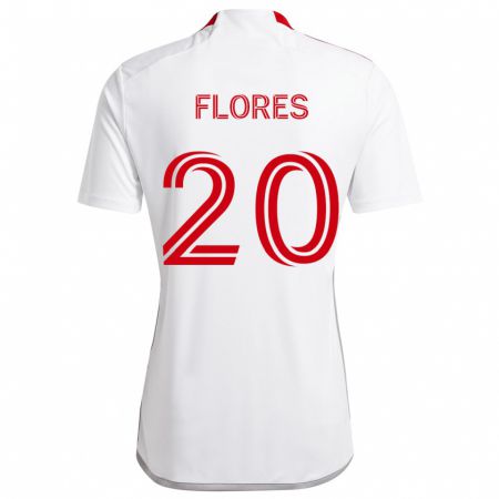 Kandiny Bambino Maglia Deybi Flores #20 Bianco Rosso Kit Gara Away 2024/25 Maglietta