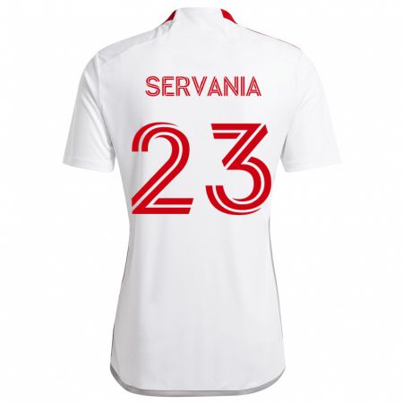 Kandiny Bambino Maglia Brandon Servania #23 Bianco Rosso Kit Gara Away 2024/25 Maglietta