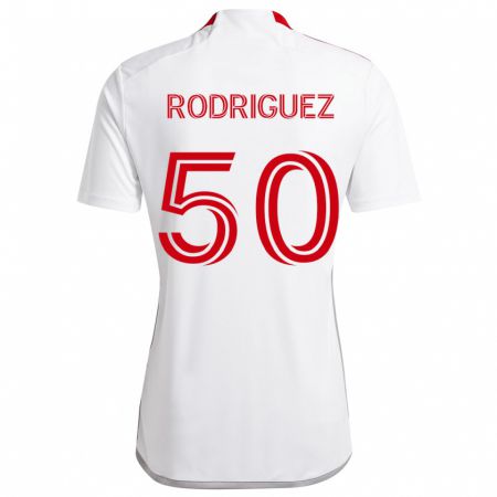 Kandiny Bambino Maglia Abraham Rodriguez #50 Bianco Rosso Kit Gara Away 2024/25 Maglietta