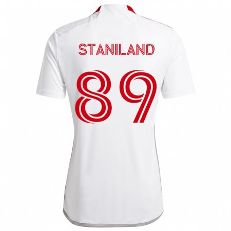 Kandiny Bambino Maglia Charlie Staniland #89 Bianco Rosso Kit Gara Away 2024/25 Maglietta