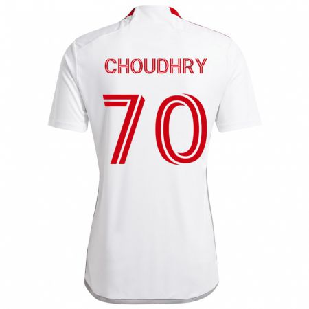 Kandiny Kinderen Benjamin Choudhry #70 Wit Rood Uitshirt Uittenue 2024/25 T-Shirt