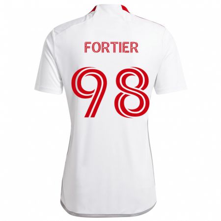 Kandiny Bambino Maglia Kristjan Fortier #98 Bianco Rosso Kit Gara Away 2024/25 Maglietta