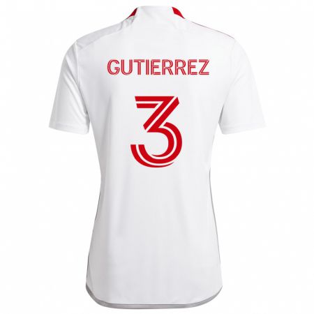 Kandiny Bambino Maglia Cristián Gutiérrez #3 Bianco Rosso Kit Gara Away 2024/25 Maglietta