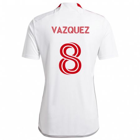 Kandiny Bambino Maglia Víctor Vázquez #8 Bianco Rosso Kit Gara Away 2024/25 Maglietta