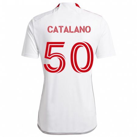 Kandiny Bambino Maglia Gianluca Catalano #50 Bianco Rosso Kit Gara Away 2024/25 Maglietta