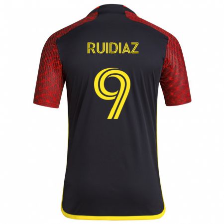 Kandiny Bambino Maglia Raúl Ruidíaz #9 Rosso Nero Kit Gara Away 2024/25 Maglietta