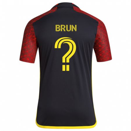 Kandiny Bambino Maglia Shaun Brun #0 Rosso Nero Kit Gara Away 2024/25 Maglietta