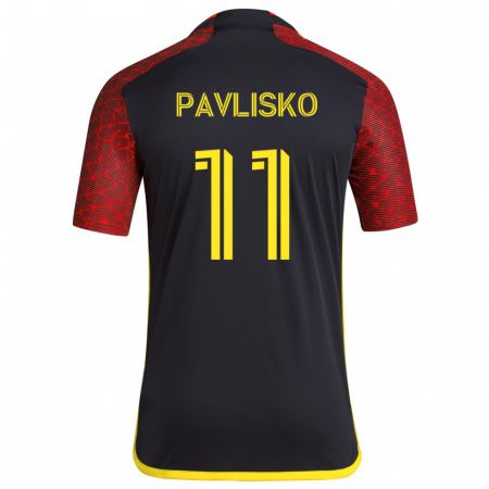 Kandiny Bambino Maglia Kirsten Pavlisko #11 Rosso Nero Kit Gara Away 2024/25 Maglietta