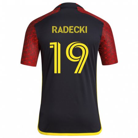 Kandiny Bambino Maglia Taylor Radecki #19 Rosso Nero Kit Gara Away 2024/25 Maglietta