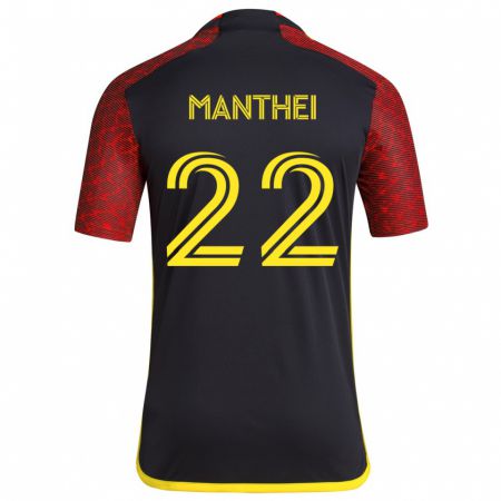 Kandiny Bambino Maglia Leahi Manthei #22 Rosso Nero Kit Gara Away 2024/25 Maglietta