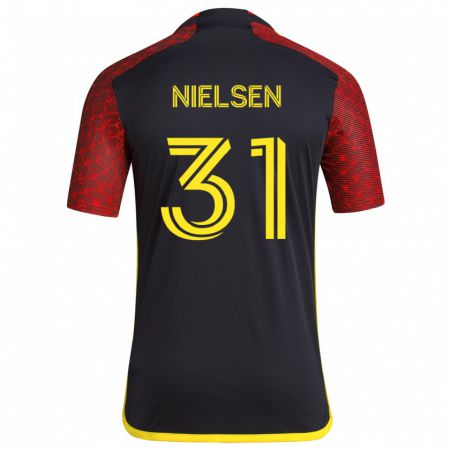 Kandiny Bambino Maglia Madeline Nielsen #31 Rosso Nero Kit Gara Away 2024/25 Maglietta