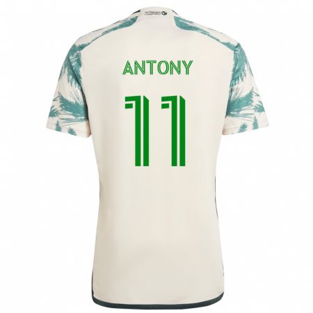 Kandiny Bambino Maglia Antony #11 Marrone Beige Kit Gara Away 2024/25 Maglietta