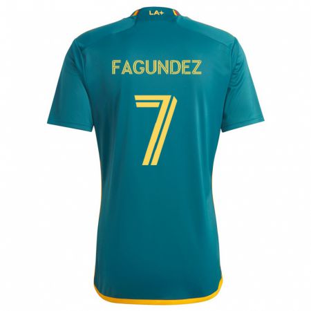 Kandiny Bambino Maglia Diego Fagúndez #7 Verde Giallo Kit Gara Away 2024/25 Maglietta