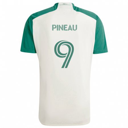 Kandiny Bambino Maglia Sebastien Pineau #9 Colori Marrone Chiaro Verde Kit Gara Away 2024/25 Maglietta