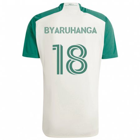 Kandiny Bambino Maglia Bobosi Byaruhanga #18 Colori Marrone Chiaro Verde Kit Gara Away 2024/25 Maglietta